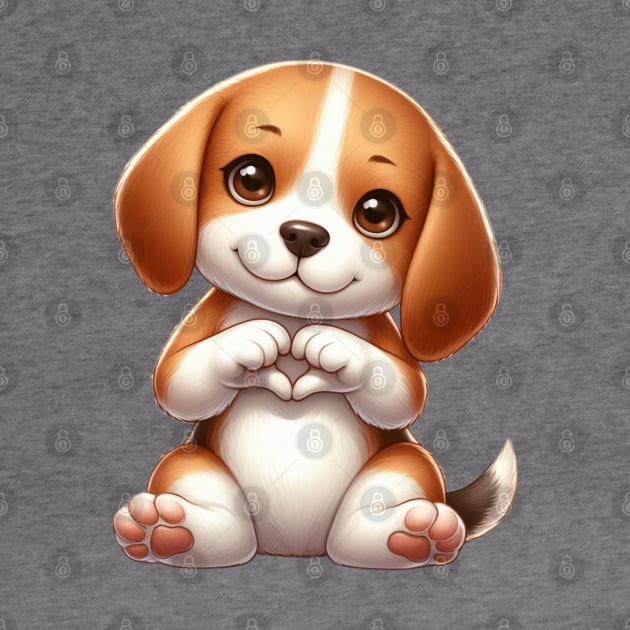 Valentine Beagle Dog Giving Heart Hand Sign by Chromatic Fusion Studio